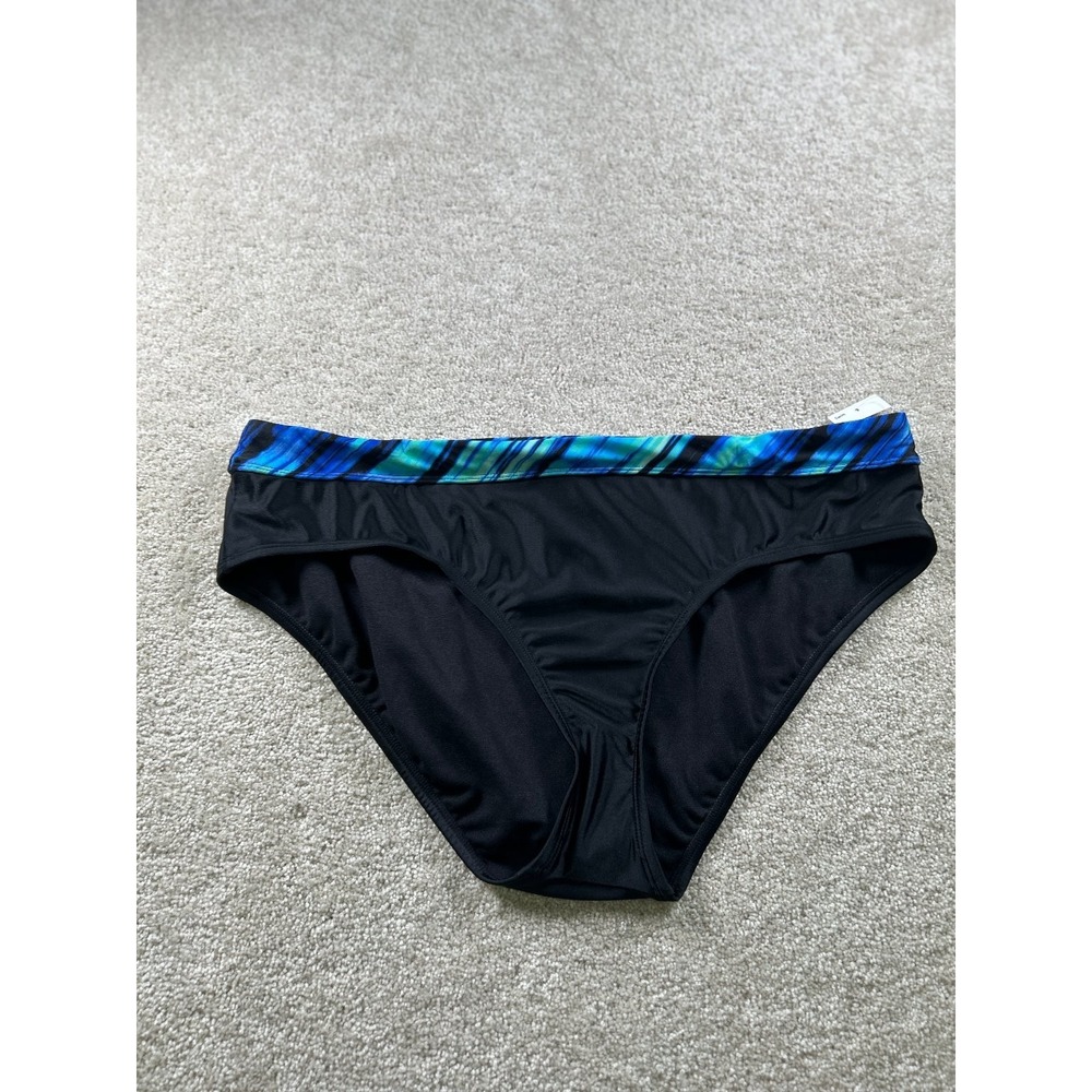 Xersion Swimwear‎ Women's Black Blue Medium Nylon Spandex Bikini Bottom